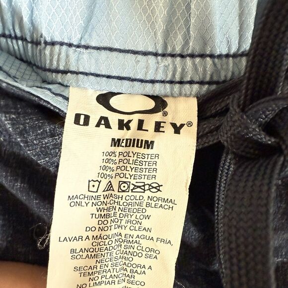 Oakley Swim Trunks Men's Medium Blue Striped Drawstring Pocket Hook Eye - Picture 5 of 8